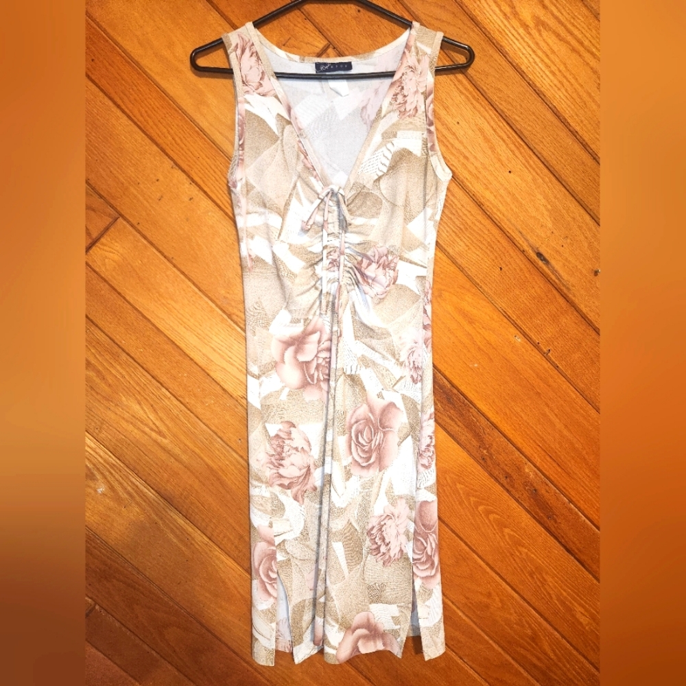 Cheroy dark champagne and dusty rose shimmer 90s sleeveless dress size small